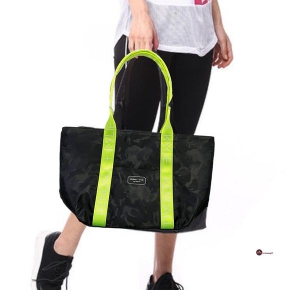 Kendall + Kylie Black Camo Neon Yellow  Stripe Tote Bag - Picture 2 of 10